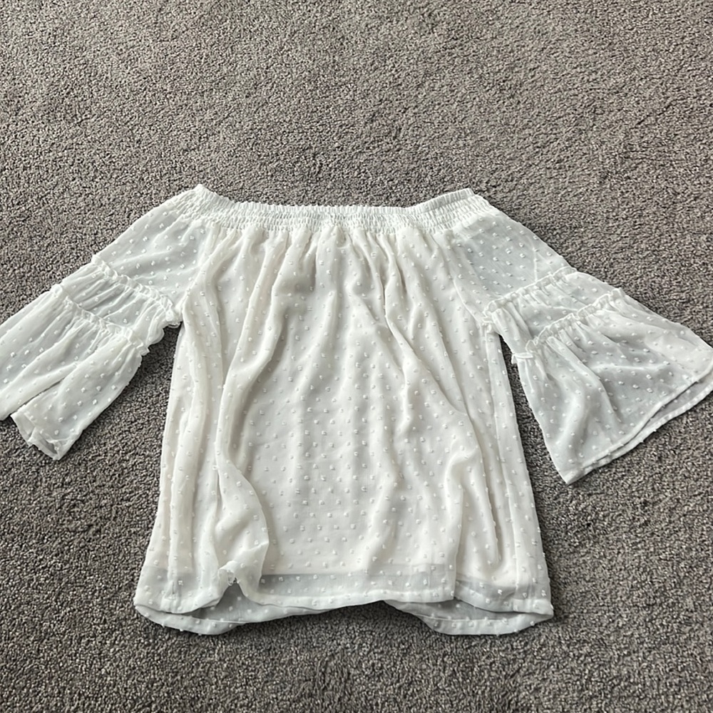 Off The Shoulder White Blouse with Dots - Size Medium